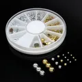 1 Wheel Mix Metal Round Rhinestones Studs 3D DIY Nail Charms Pearls Flatback Accessory for Nail