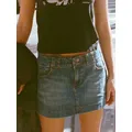 Vintage Striped Denim Mini Skirts Casual Chic Pockets Sexy Low Rise A-line Skirts Women Y2k