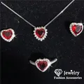 CC Jewelry Sets Red Heart Zirconia Necklace Earring Ring Set for Women Fine Jewelry Fashion