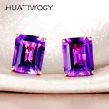 Fashion Earrings 925 Silver Jewelry with Rectangle Amethyst Gemstone Stud Earrings Ornaments for