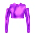 Children Kids Glossy Metallic Long Sleeve Crop Top for Girls Ballet Jazz Dance Stage Performance