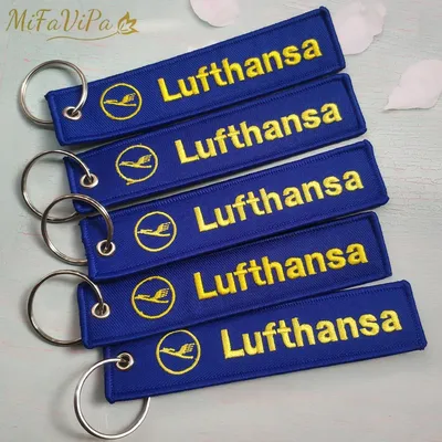 5 PCS/LOT MiFaViPa Blue Lufthansa Keychain Fashion Trinket Strap Embroidery Aviation Key Chain for Men Gift Luggage Tag Keyrings