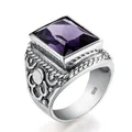 Real 925 Sterling Silver Heavy Signet Rings Men's Massive Amethyst 12*16mm Stone Party Vintage Male