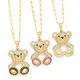 Big Cute Gold Plated Teddy Bear Necklaces for Women Copper CZ Crystal Little Bear Necklaces Animal