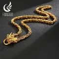 Fongten Double Dragon Charm Pendant Necklace Stainless Steel Square Box Chain Long Necklaces Choker