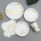 New Marbled Hot Stamping Disposable Tableware Set Gold White Paper Plate Cup Birthday Party Wedding