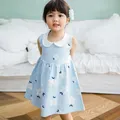 2023 Summer Girl Korean Version Sleeveless Peter Pan Collar Vest Dress Kids Cotton Linen Princess