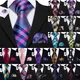 Barry.Wang Jacquard Check Silk Mens Tie Pocket Sqaure Cufflinks Set Lattice Plaid Necktie For Male