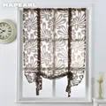 Kitchen short curtains jacquard roman blinds floral white sheer panel blue tulle window treatment