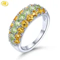 Natural Peridot Citrine Solid Silver Rings 2.3 Carats Genuine Colorful Gemstone Jewelry Top Quality