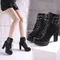 Women Autumn Ankle Boots Sexy Office High Heels Platform Boots Round Toe Leather Booties Black Pumps