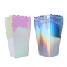 6pcs Popcorn Box Gradient Pink Silver Popcorn Box Laser Rainbow Paper Popcorn Container for Mermaid