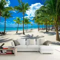 Custom 3D Photo Wallpaper Seaside Coconut Tree Beach Scenery Wall Mural Wall Paper For Living Room