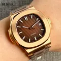 BLIGER NH35A PT5000 Rose Gold Dress Square Case Brown Dial Automatic Men Watch MIYOTA 8215 Sapphire