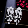 CWWZircons Expensive Bling CZ Big Long Dangly Drop Chandelier Bridal Earrings for Women Luxury