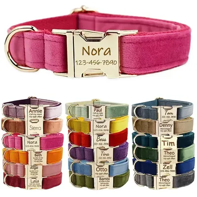 Personalized Dog Collar Velvet Puppy Adjustable Collar for Small Medium Big Dogs Collars with Name Customized ID Tag Engraving