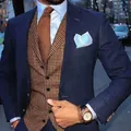 Mens Suit Vest Lapel V Neck Wool Wool Plaid Casual Formal Business Vest Waistcoat Groomman For