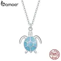 Bamoer 925 Sterling Silver Sky Blue Enamel Turtle Pendant Necklace Cute Animal Adjustable Necklace