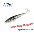 FJORD Glitter Sinking Minnow 85mm 20g Hard Fishing Lure 3X Hooks Flat Body Artifical Fin Fishing