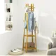 Bamboo Coat Rack Free Standing 2-Shelves Clothing Storage Garment Organizer Stand with 8 Hooks