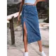 2023 Women's Button A-line Side Split High Waist Denim Skirt Office Lady Black Blue Midi Jean Skirts