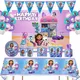 Purple Gabby Dollhouse Girl Baby Shower Party Supplies Paper Plate Cup Tablecloth Disposable