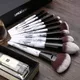 Yaqi 10pcs Synthetic Hair Marble Color Resin Handle Pink PU Case Makeup Brush Set