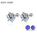 BIJOX STORY 0.5-2ct Moissanite Screw Stud Earrings D Color 925 Sterling Silver Diamond Earrings For