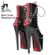 Women Ankle Boots 8 Inch High Heels Fashion Gothic Fetish Queen Black Lacing Red Pole Dancing Boots