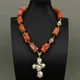 G-G Classic 19" Natural Red Orange Coral Branch Bamboo Cylinder Keshi Pearl Necklace Coin Pearl