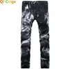 Blaue Herren-Jeans mit 3D-Druck, Denim, schwarzes Wolf-Muster, bedruckt, Punk, gerade Baumwolle, lässiger Druck, Denim-Hose, asiatische Größe 28–42