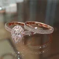 18K Rose Gold Princess Diamond Ring set 2pc for Women Anillos Mujer Bizuteria Gemstone Femme Diamond