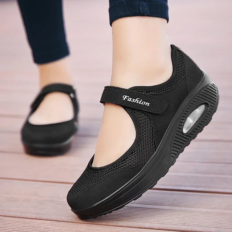 Casual Turnschuhe Sommer Frauen Schuhe Atmungsaktives Mesh Licht Schuhe für Frauen 2025, Trend Plattform Sandalen Schwarz Zapatillas De Mujer