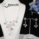 MeiceM Flower Drop Earrings and Necklaces Set Brazilian Necklace Silver Plated Wedding Bridal Enamel