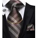 Hi-Tie Brown Plaid Business Mens Tie Silk Luxury Nickties Fashion Tie Chain Hanky Cufflinks Set
