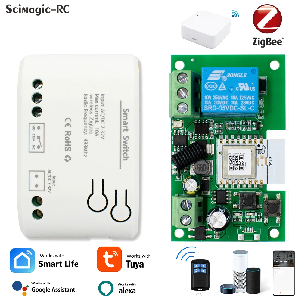 Zigbee Tuya Ewelink Smart Switch Modul DC 7-32V AC 220V 1 Weg Drahtlose Schalter Relais Kompatibel mit Alexa Google Hause Image