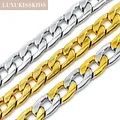 LUXUKISSKIDS Punk Gold Plated Men's Thick Chains Cuban Link Chain Necklace Stainless Steel Solid