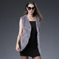 Real Rabbit Fur Vest Long Natural Jacket For Women Luxury Fashion Leather Autumn Winter Spring