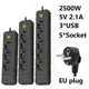 EU Plug Power Strip 3/4/5 AC Outlet Multiple Sockets 2m Extension Cord Electrical Socket with 3 USB