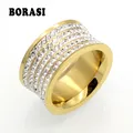 5 reihe Marke Kristall Schmuck Fashoin Frauen Männer Unisex Luxus 11mm Breite Ringe Großhandel Gold