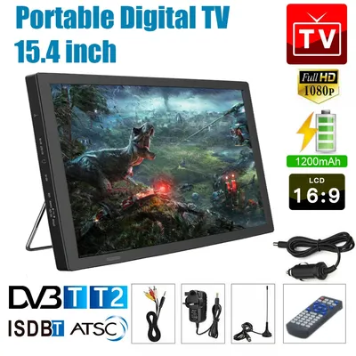 15.4 Inch Portable Mini Car TV Player 1080P HDMI HD Television Player DVB-T/T2 ISDB-T Digital Analog Car TV Supports TF Card USB