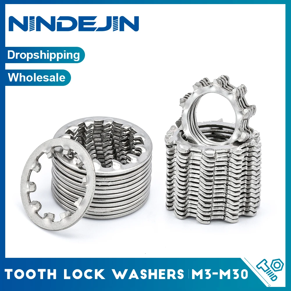 NINDEJIN Außen-Stern-Sicherungsscheiben mit Innenzahn, Edelstahl, M3, M4, M5, M6, M8, M10, M12, M14, M16, M20, M24, M27, M30, Sicherungsdichtung Image