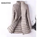 SEDUTMO Winter Women Down Jackets Ultra Light Duck Down Coat Long Puffer Jacket Slim Black Parkas