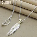 DOTEFFIL 925 Sterling Silver Feather Pendant Necklace 18 Inch Snake Chain For Women Wedding