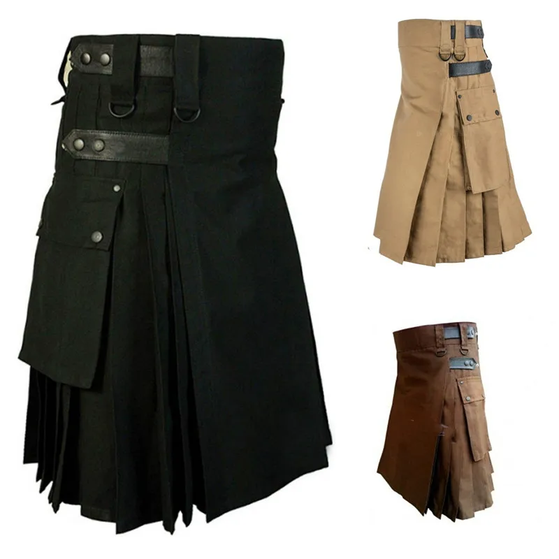 Mode schottische Männer Erwachsene traditionelle Kilt mittelalterliche Metall Vintage Gothic Punk Faltenrock Halloween Karneval Cosplay Kostüme Image