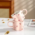 Hand Painted Cherry Mug Creative Irregular Water Cup Girl Lovely Pink Handmade Ceramic Milk Cups