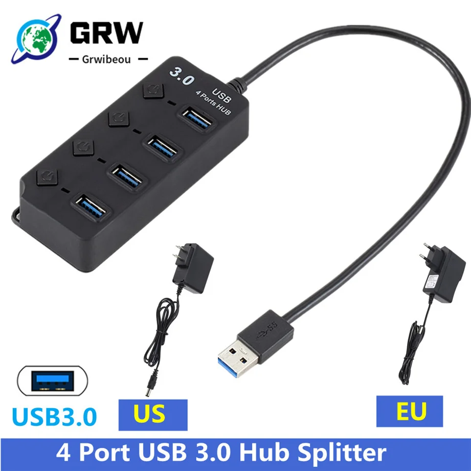 USB 3,0 Hub USB Hub 3,0 Multi USB Splitter 3 Hab Verwenden Power Adapter 4 Port Mehrere Expander 2,0 USB3 hub mit Schalter für PC Image