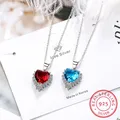 Klassische Blau Rot Herzförmigen Anhänger Halsketten Für Frauen 925 Sterling Silber Zirkonia Kette