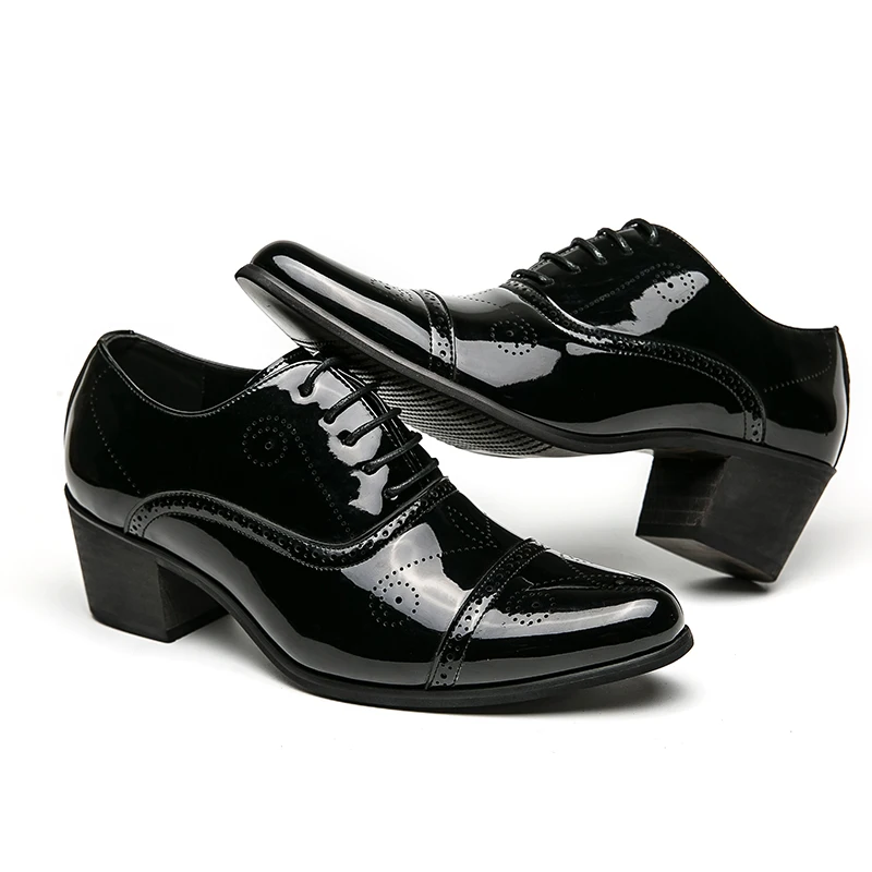 Neue Kleid Leder Schuhe Männer High Heel 6 cm Spitz Brogue Hochzeit Schuhe Höhe Erhöhen Formale Karriere Arbeit Jazz tanz Schuhe Image