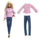 NK Offizielle Neueste Mode Outfit Rosa Pullover Anzug Hemd Jeans Hosen Party Kleidung für Barbie